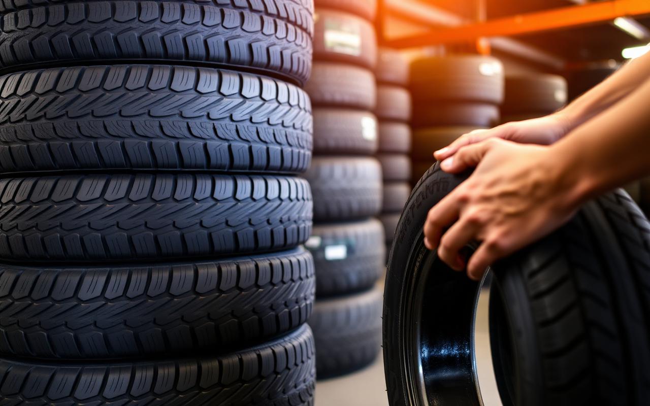 Stack of new tires at Genesis Auto Sales